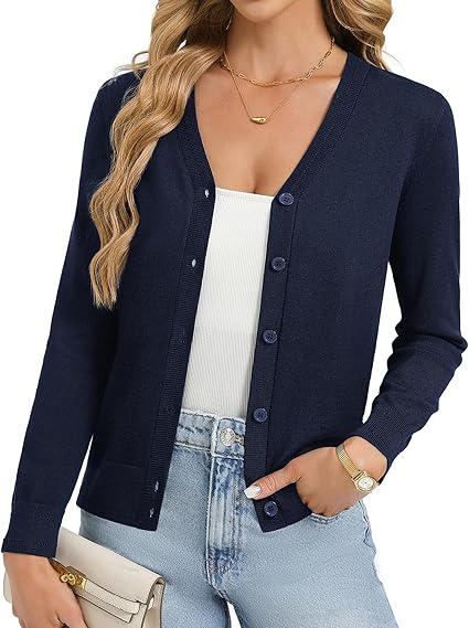 Womens Lightweight Cardigan Sweaters Trendy Button Up V-Neck Knit Cardigans Shrug Spring Fashion Clothes